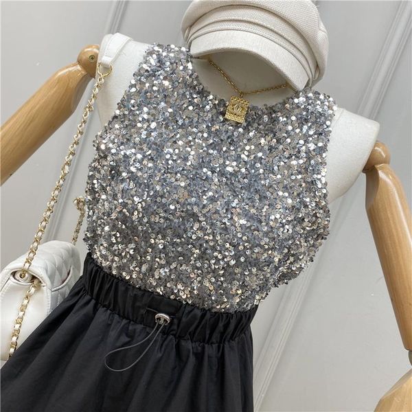 

women's tanks & camis fashion bling glittering sequin vest female 2021 summer all-match sleeveless short tank party nightclub shirt, White