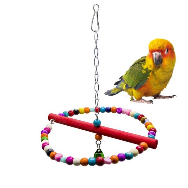 

other bird supplies 1pcs round parrot swing funny colorful bead design perch cage toy chew bite toys decoration random color