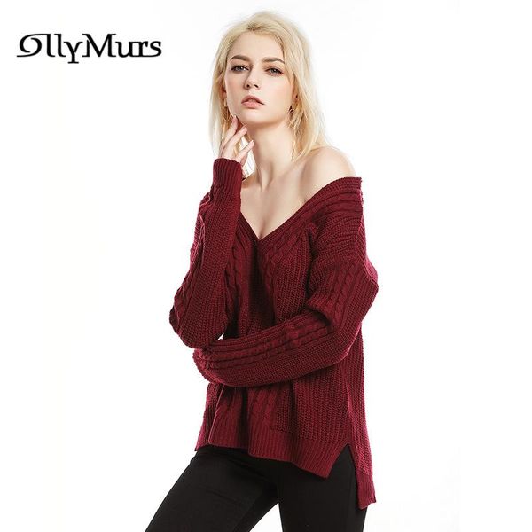 

v-neck twisted pullovers km145 long sleeve loose fashion women's sweaters winter autumn female knitted jumpers 2021, White;black