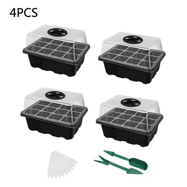 

planters & pots reusable seedling starter tray 12 cells greenhouse with dome base propagator humidity adjustable yard germination growing ga