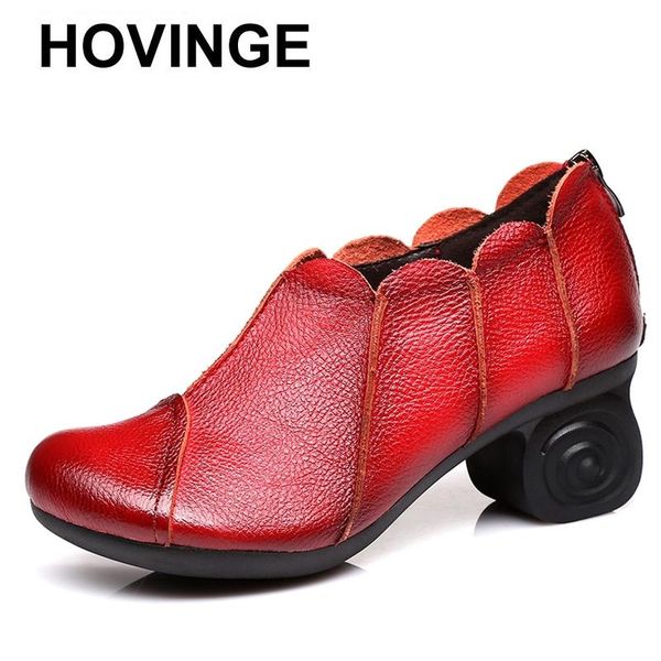 

dress shoes hovinge women pumps genuine leather high heel thick handmade vintage stylee103, Black
