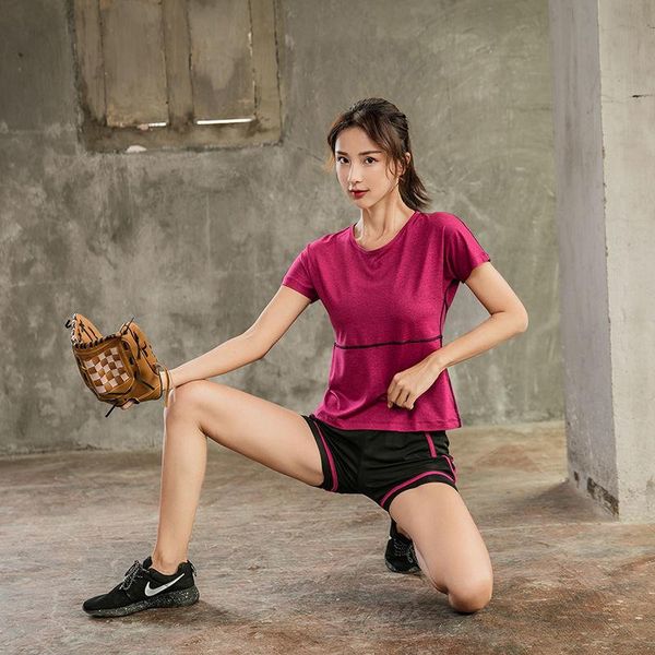 

yoga outfit crop summer sports grab women quick dry short mouw gym net to red running mujer camisetas