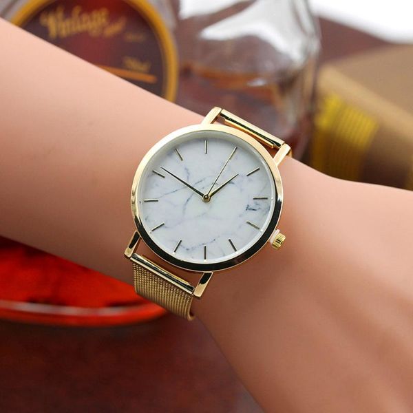 

wristwatches women watch luxury fashion marble surface stainless steel band quartz movement wrist relogio feminino @5, Slivery;brown