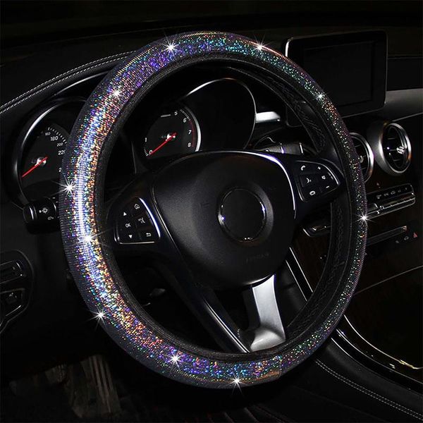 

steering wheel covers 15" universal car protective leather cover 37-38cm bling diamond shiny auto interior decoration accessories