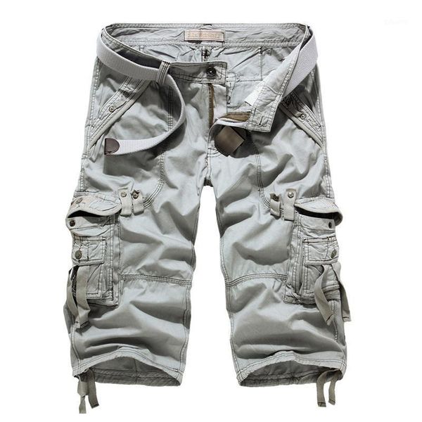 

men's shorts summer cargo men casual workout military multi-pocket calf-length short pants ( belt is not included ), White;black