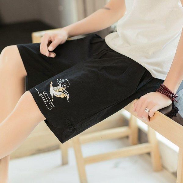 

neploha men's embroidery linen shorts chinese style casual oversize 2021 fashion male vintage pants, White;black