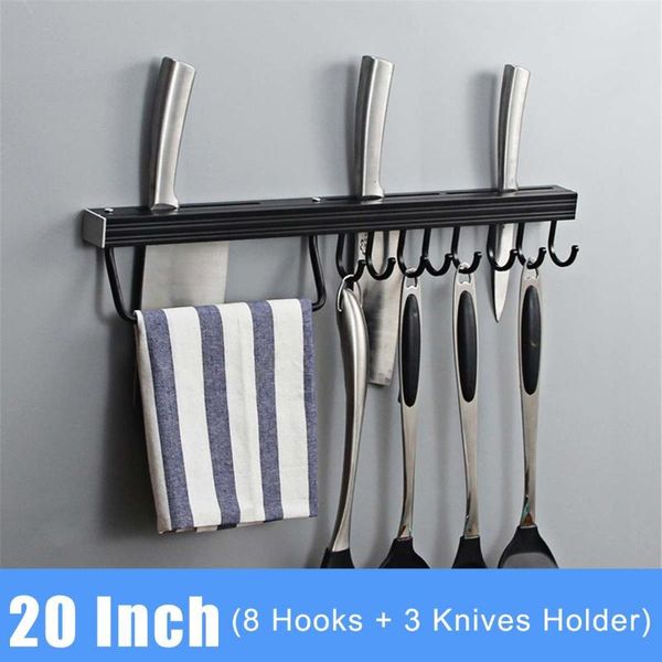

szie knife pot pan towel brush fork spoon kitchen wall shelf rail lid rack storage organizer no drilling drainer utensil hooks & rails