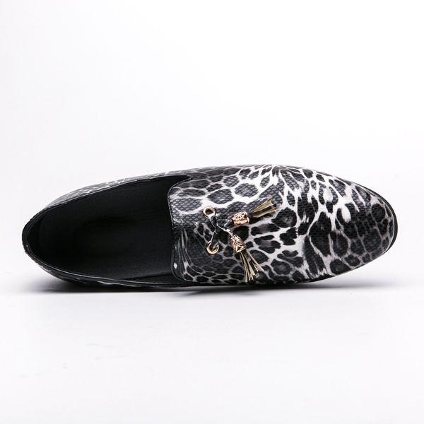 

464748 size new casual small leather shoes mens youth cross-border casual large size mens shoes leopard print mens personalized leather shoe, Black
