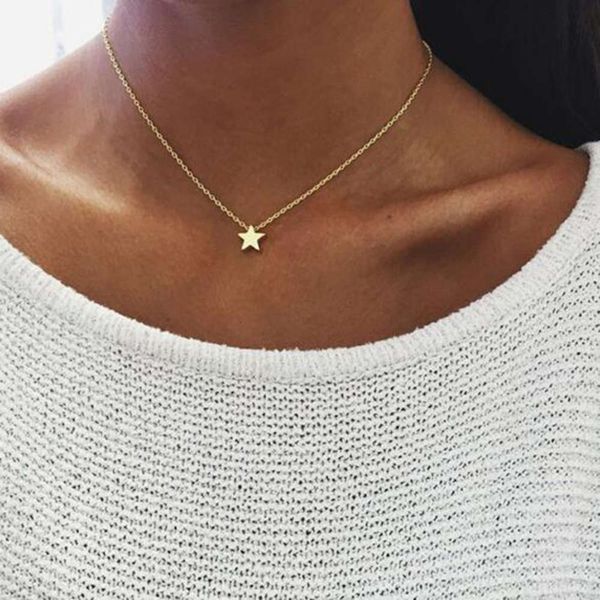 

new fashion thickened pentagram pendant collarbone sweater necklace jewelry, Black