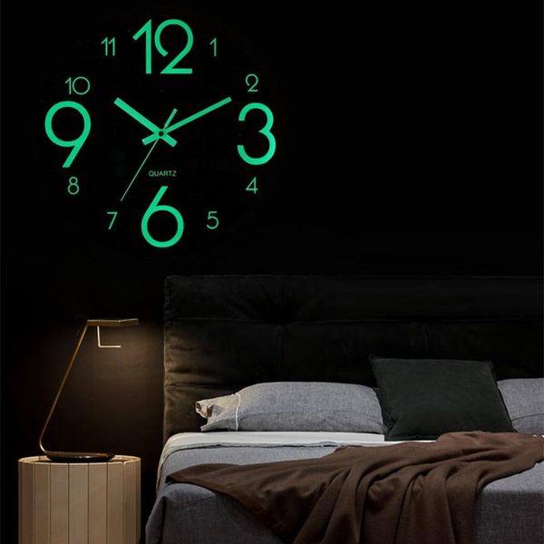 

wall clocks wooden luminous pendule murale design moderne clock retro dark glowing number hanging silent home decor night light watch