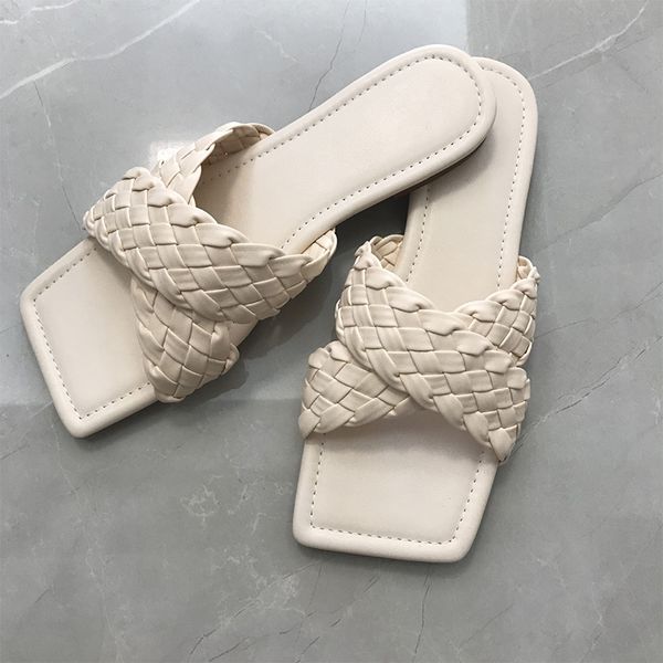 

2021 summer ins fashion women candy color plaid flat slippers purple yellow low heels beach slides mules shoes plus size 41 42 etd234235, Black