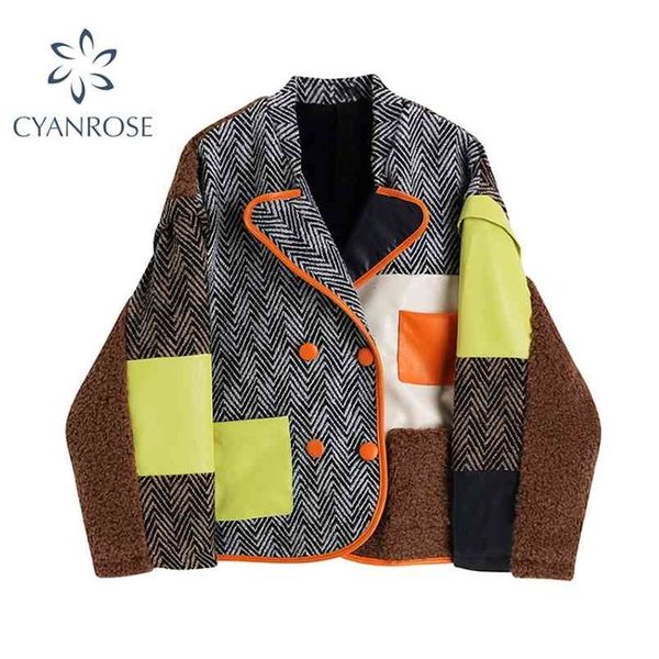 

designer women blazers and jackets double breasted high street fashion loose long sleeve winter spring female blazer 210515, Black;brown