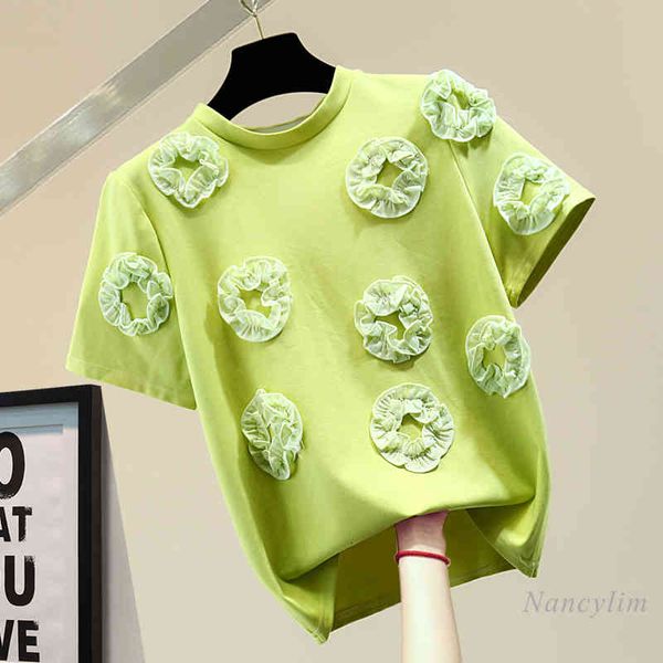 

t shirt three-dimensional flower t-shirt for woman summer korean style personality short sleeve cotton tees camisetas de mujer, White