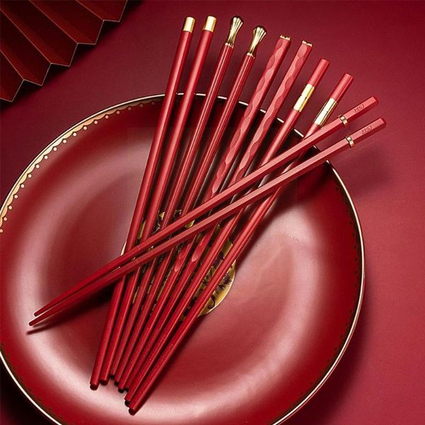 

chopsticks 6 pairs of dark green simple healthy non-slip household temperature alloy high m6e1