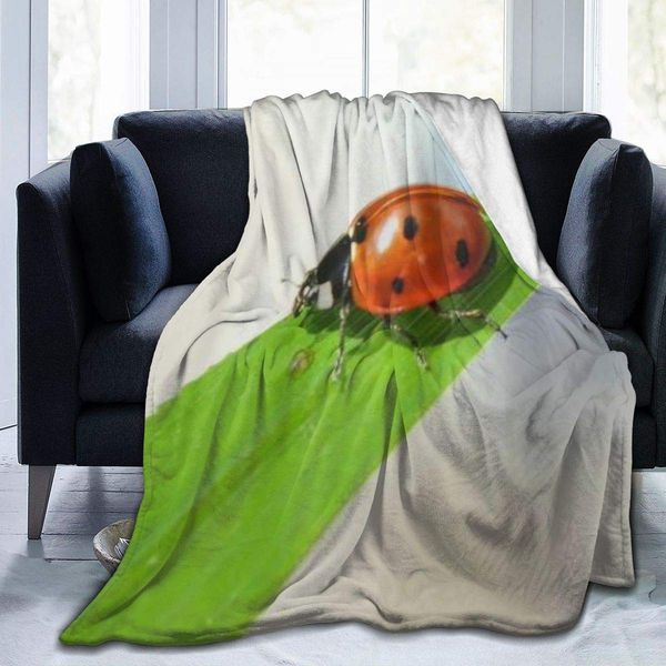 

Throw Blanket for Kids Teens Adults Soft Warm Ladybug Dew Dot Spring Natural Leaf Insect Spots Microfiber All Season Living