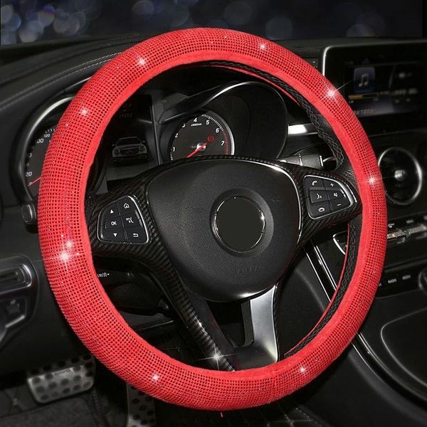 

steering wheel covers luxury red crystal car diamond rhinestone covered steering-wheel accessories