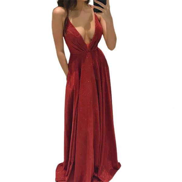 

casual dresses backless party dress sparkly spaghetti strap gown low cut floor-length lady for banquet women long, Black;gray