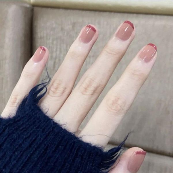 

false nails 24pcs press on fake nail french tips with 1sheet /24pcs transparent glue sticker, Red;gold