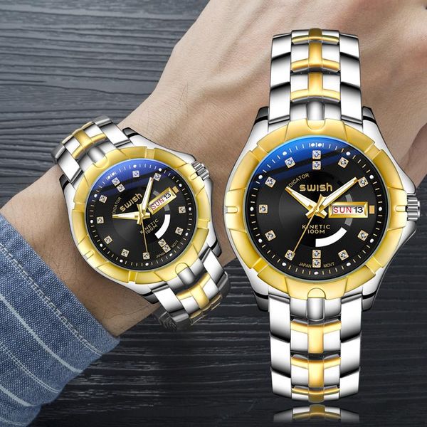 

wristwatches relogio masculino steel bracelet quartz wrist watch men luxury business for man waterproof military sports date clock, Slivery;brown
