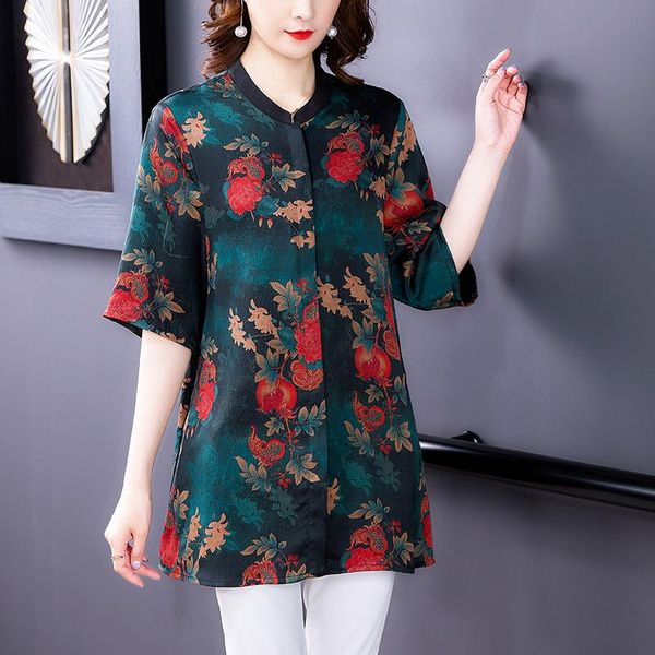 

women's blouses & shirts summer casual satin red print mulberry silk vintage 4xl plus size and 2021 women elegant bodycon, White