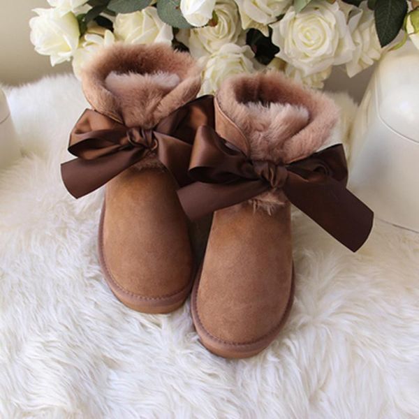 

boots natural sheepskin wool butterfly woman snow lady warm winter brand genuine for women, Black