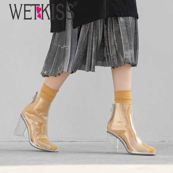 

wetkiss pvc boots transparent peep toe pvc heels casual shoes pvc fashion summer boots 210630, Black