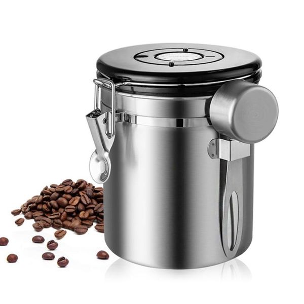 

storage bottles & jars stainless steel coffee beans canister container with scoop sealed pot buckle lock