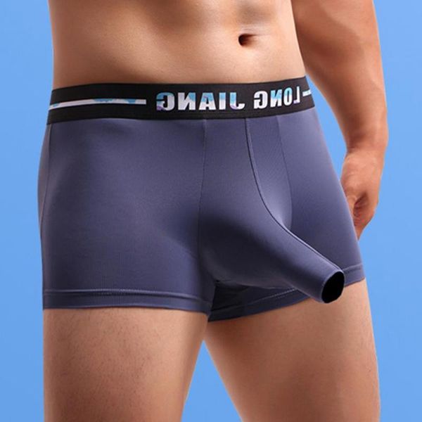 

underpants longjiang men letter print 3d elephant nose ice silk wide waistband bulge pouch boxer underwear for bedroom panties, Black;white