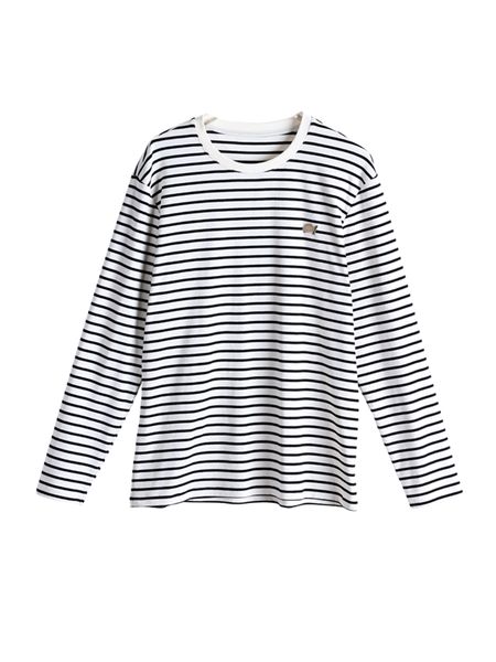 

designer brand t shirt spring and autumn long-sleeved shirt round neck striped knitted women, White