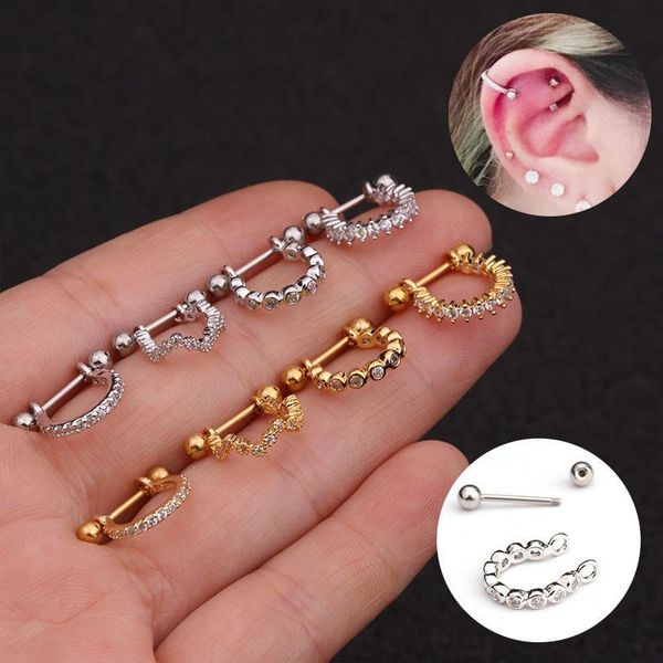 

hoop & huggie stainless steel earrings, micro-inlaid zircon u-shaped soft cute and delicate gifts for girls, Golden;silver