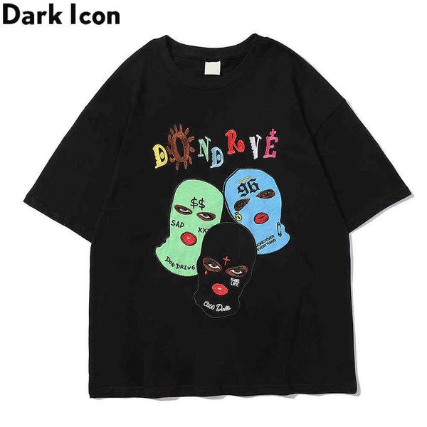 

embroidery hip hop t-shirt men women summer crew neck hipster tshirts streetwear men's tee shirts 210603, White;black