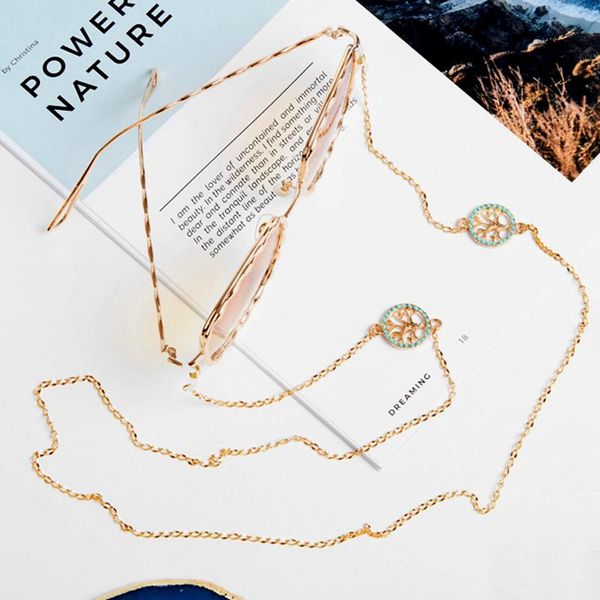 

sunglasses cases & bags women summer gold plated tree blue circular korean fashion chains ladies elegant sea holiday eyeglass holder lanyard