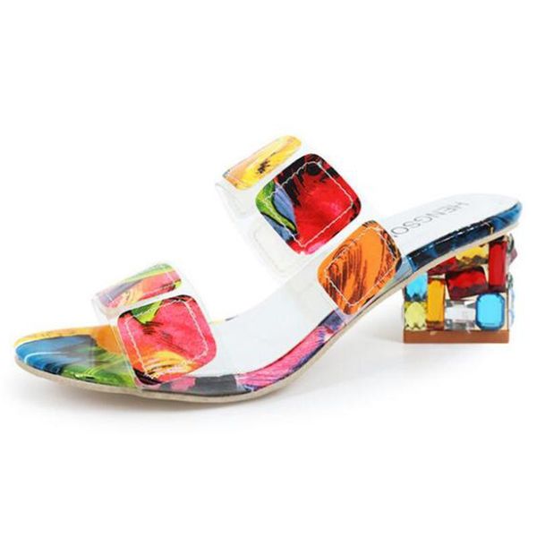 

slippers women sandals 2021 ladies summer shoes high heels fashion color matching rhinestone slipper xx132, Black