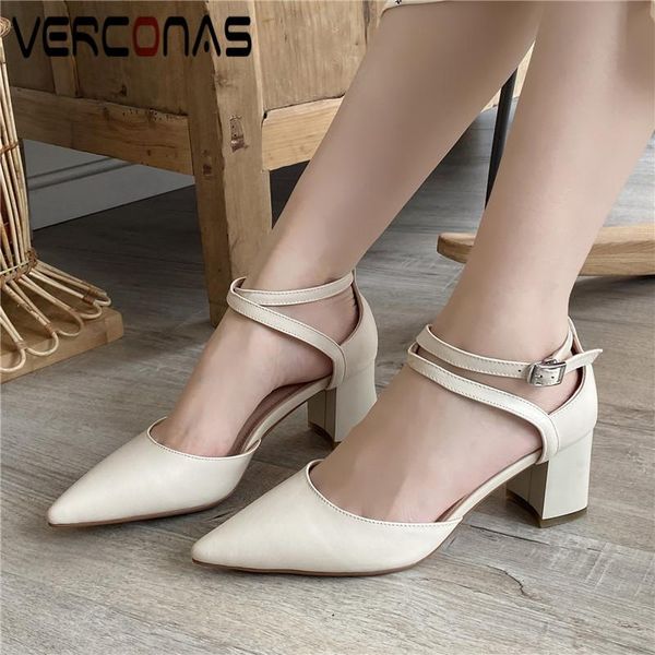 

women sandals genuine leather thick heels crossed thin bands pointed toe slippers party pumps summer sweet shoes woman, Black