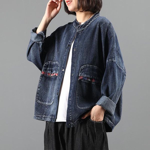 

women's jackets fairynatural autumn spring european style punk women denim oversized streetwear ladies retro pocket coats loose plaid, Black;brown
