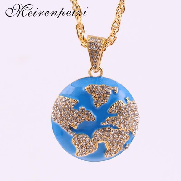 

hip hop zircon blue earth pendant necklace mens gift necklaces, Silver