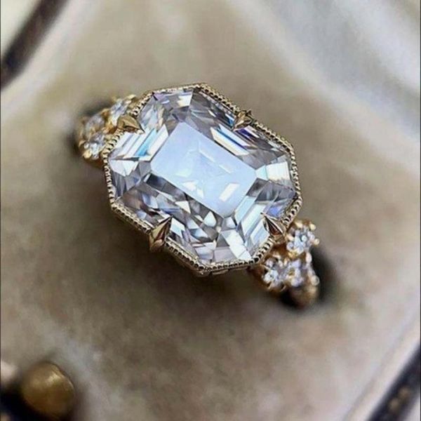 

wedding rings style charm fashion square cut glass crystal metal elegant men's engagement jewelry, Slivery;golden