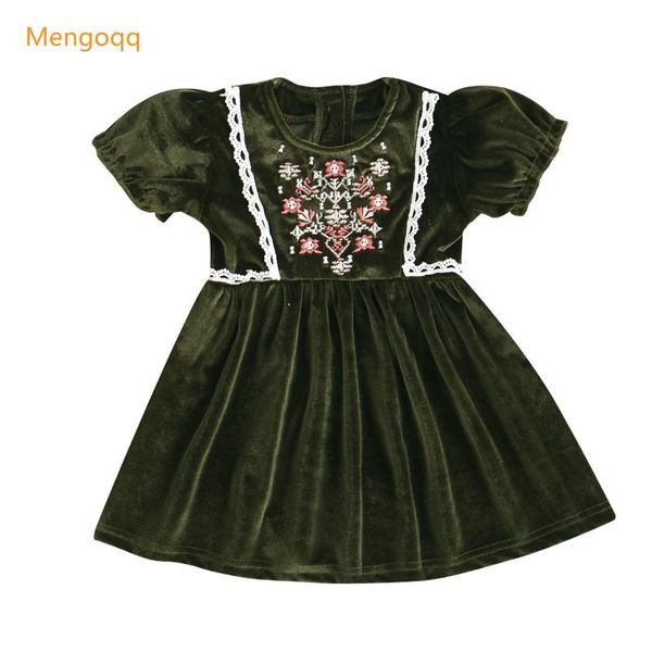 

girl's dresses infant baby girls summer short sleeve embroidery golden velvet lace flower knee-length dress toddler kids clothes 3-24m, Red;yellow