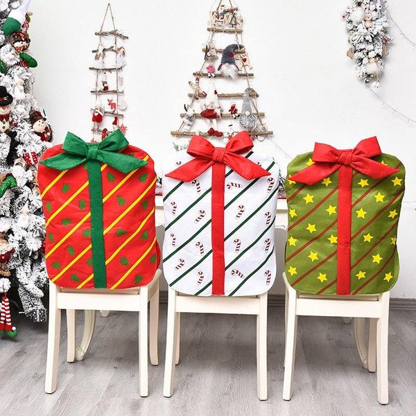 

chair covers christmas back cover cute bow gift package removable year restaurant home cartoon