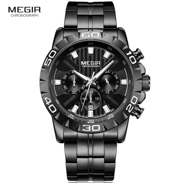 

wristwatches relogio masculino megir men military sport watch men's quartz clock male full steel casual business black, Slivery;brown