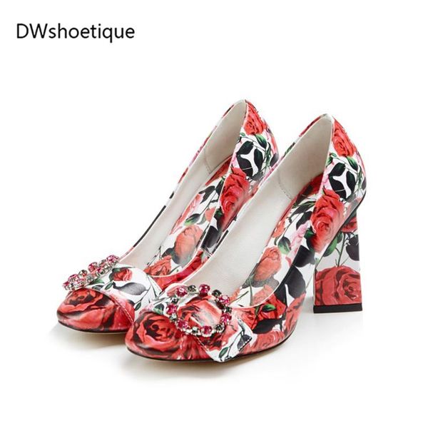 

spring floral women pumps strange heel crystal dress shoes, Black