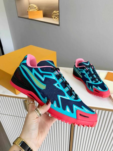

2022 luxury designer sprint dress shoes sneaker mens pink blue leather sneakers with box, Black