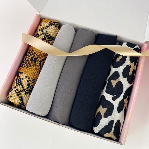

ethnic clothing leopard printed chiffon hijab scarf muslim shawl soft turban head wraps for women africa headband custom foulard gift box, Red