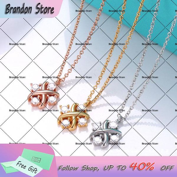 

chains tif style 925 sterling silver fashion x-shaped four zircon necklace ladies atmosphere exquisite jewelry gift