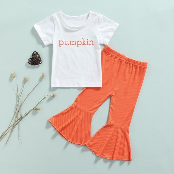 

clothing sets fashion girls summer clothes 2pcs letters printed short sleeve t-shirt flared pants children outfit1, White