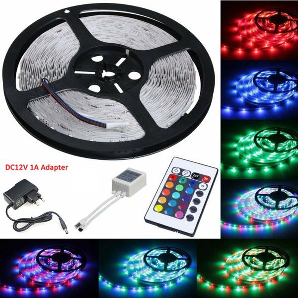 

strips 5m leds strip light rgb+white led tape waterproof string lamp dc12v power adapter with 24 key ir remote controller