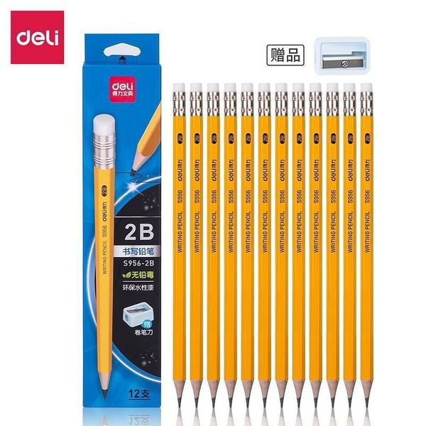 

hexagon yellow box hb / 2b eraser head pencil sharpener for primary middle school students writing and drawing s956