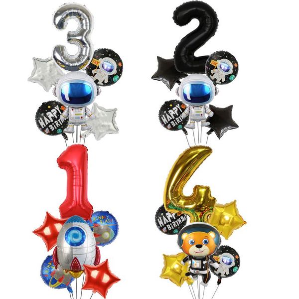 

party decoration 6pcs outer space balloon sets rocket astronaut foil balloons galaxy theme boy kids birthday favors