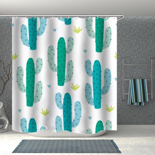 

ins 3d print cactus bathroom set with shower curtain waterproof hook bath cartoon kids gift funny cute lovely luxury fashion curtains