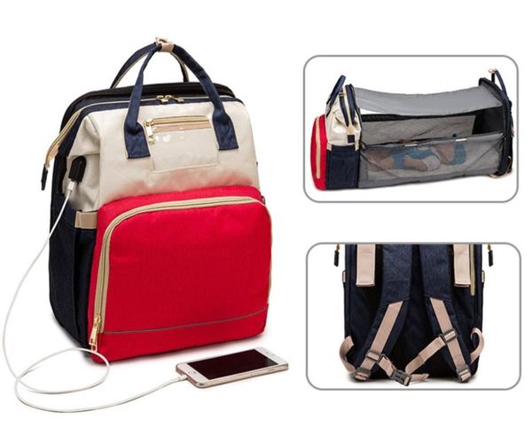 

diaper bags multifunctional bag portable fold bed backpack sunshade mummy maternity waterproof nappy usb charging large capacity